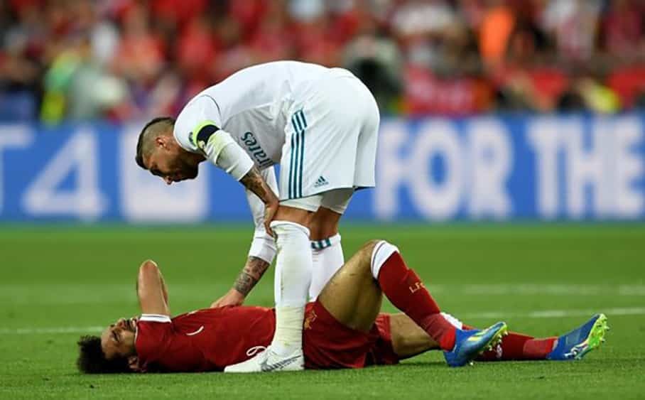 Sergio Ramos and Mo Salah after Salah injury