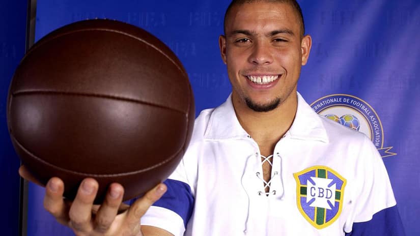 Brazilian Football Legend Ronaldo posing in Brazilian Jersey