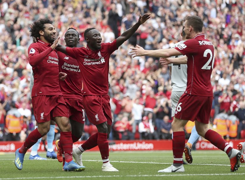 Liverpool celebrates 4-0 win over West Ham on the opening of the Premier League season