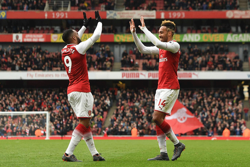 arsenal wins with lacazettea and aubameyang